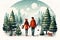 Love in the park at winter time - Ristograph Art. AI Generated