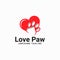 Love paw print vector logo illustration. paw print with a heart symbol. cat or dog paw print. veterinary clinic logo. animal care