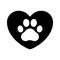 Love for pets. Paw prints. Dog or cat vector, icon. Footprint pet. Foot puppy isolated on white background. Black silhouette paw.