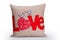 Love Pillow, Red Love Letters And Two Birds Embroidered On Brown