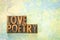 Love poetry word abstract in wood type