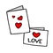 With love. Post card icons elements in doodle style. Hand drawing sketch cards