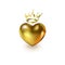 Love Realistic Heart with golden Crown isolated on white background. Shiny 3d elegant symbol for queens or kings design