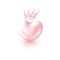 Love Realistic Pink Heart with cute Crown isolated on white background. Shiny 3d elegant symbol for queens or kings