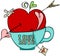 Love red apple of cupid on a cup of tea