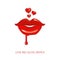 Love red gloss lipstick. Thematic illustration of sensual lips with passionate red lipstick smiles.