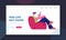 Love and Relations in Internet Landing Page. Young Man Sitting on Armchair Communicating with Girl in Social Media