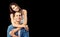 Love, relationship, dating, lovers, romantic. Young couple. black background. Copy space