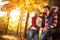 Love, relationship, family and people concept - couple in autumn
