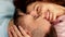 Love, relax and kiss on bed couple enjoy intimate and happy leisure in Brazil home in the morning. Man and woman in