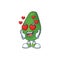 In love ripe avocado fruit on cartoon character