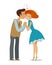 Love, romantic date concept. Couple kiss. Cartoon vector illustration in flat style