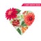 Love Romantic Floral Heart Spring Summer Design with Red Asters Flowers for Prints, Fabric, T-shirt, Posters. Tropical
