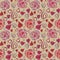 Love and roses. Seamless pattern. Delicate pink and red flowers - roses and many different hearts on a light background