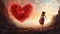 Love\\\'s Pursuit A Woman Walking Towards a Heart in a Valentine\\\'s Day Scene