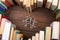 Love science concept. Books stacked in heart shape and molecule model on wooden desk. Take a degree in natural Sciences