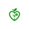 Love shape of apple fruit, fresh juice logo.