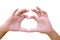 Love sign with hands isolated on white, gesture heart shape of hand and copy space, heart shape symbol with finger for decoration