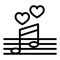 Love song line icon. Music notes with heart vector illustration isolated on white. Serenade outline style design