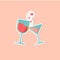 Love sticker with clinking glasses. Romantic elements of wine and drink glasses. Valentines day icon with symbols of cheers and