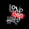 Love stop hate. Hand lettering calligraphy, vector illustration