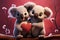 Love struck 3D koala couple, hearts afloat in their affection