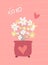 Love sweet pink card flower in pot vector