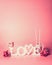 Love symbol background with word LOVE , red pink holiday decoration and heart , front view.