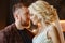 Love, tenderness, faithfulness and care in every touch. Happy couple. Couple hugged and kissed after the marriage. The bride and