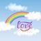 Love text with rainbow isolated on background. Hand drawn lettering Love as logo, badge, icon, patch. Template for St