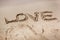 Love, text on sand at beach