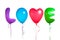 Love text shaped color balloons