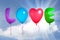 Love text shaped color balloons