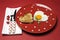 Love theme Valentine breakfast on red polka dot plate
