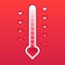 Love thermometer. Hot or frozen heart temperature counter valentines card. Love level meter vector concept illustration