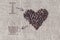 Love to coffee - Burlap texture with beans heart shape