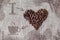 Love to coffee - Burlap texture with beans heart shape