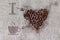 Love to coffee - Burlap texture with beans heart shape