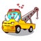 In love transportation on truck towing cartoon car