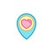 Love with traveling pin location Icon. Simple Heart Illustration Line Style Logo Template Design.