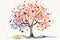 Love tree with heart leaves on white background, watercolor illustration.