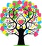 love tree, oak tree with multicolour hearts jpg and eps file