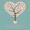 Love tree and pink heart shape leaves on green background wedding or valentine invitation card theme