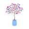 Love tree in pot isolated. Valentines home tree with cute hearts on twigs. Pink and blue colors. Vector flat object illustration