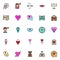 Love universal filled outline icons set