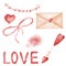 Love valentine clipart set. Watercolor illustrations for cards,invitations, gift certificate, scrapbooking.
