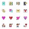 Love and Valentine day filled outline icons set