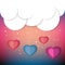 Love and valentine day illustration. Clouds and hearts background