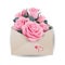 Love or valentine`s day concept.Pink beautiful roses in envelope The template vector
