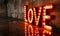 Love valentine's day message in illuminated vintage style broadway display lettering